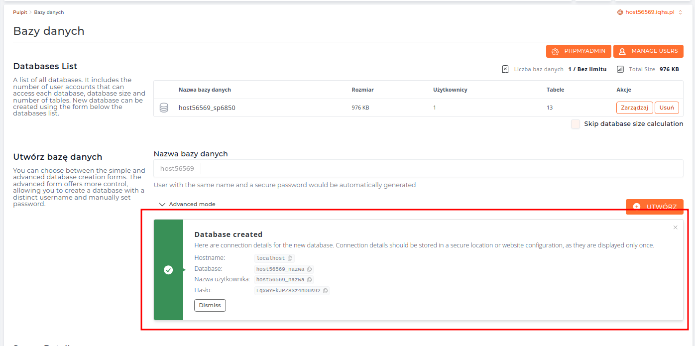 Drugi etap tworzenia bazy danych MySQL