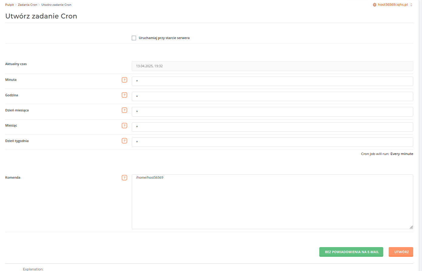 Zaawansowane dodawanie zadania CRON w panelu DirectAdmin